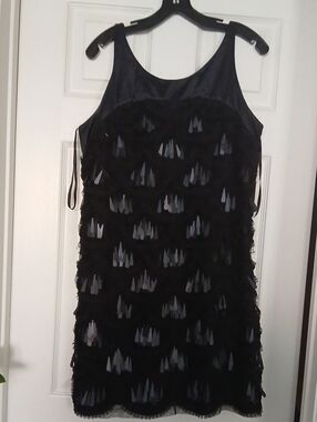 BCBGMaxAzria Black Sleeveless Fringe Mini Dress